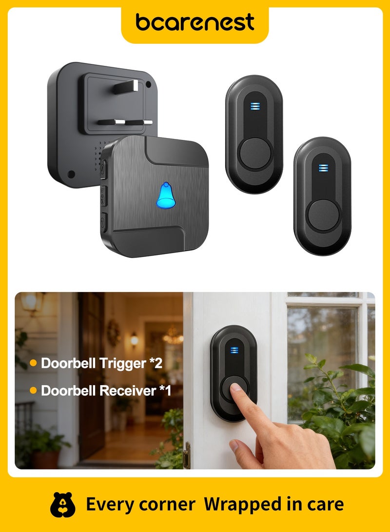 Bcarenest Wireless Waterproof Doorbell, Kit with 300m Long-Distance Transmission, 55 Ringtones, 5-Level Volume Control — Suitable as Doorbell or Elderly Pager (2 Button + 1 Receivers) - Image 1