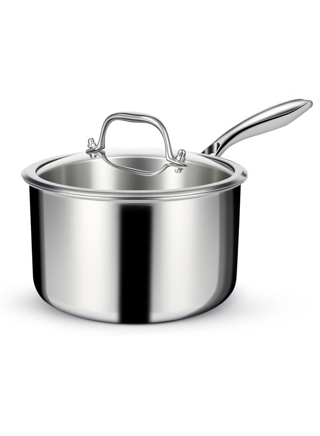 EWFEN 3 Quarts Stainless Steel Saucepan with Lid - Image 1