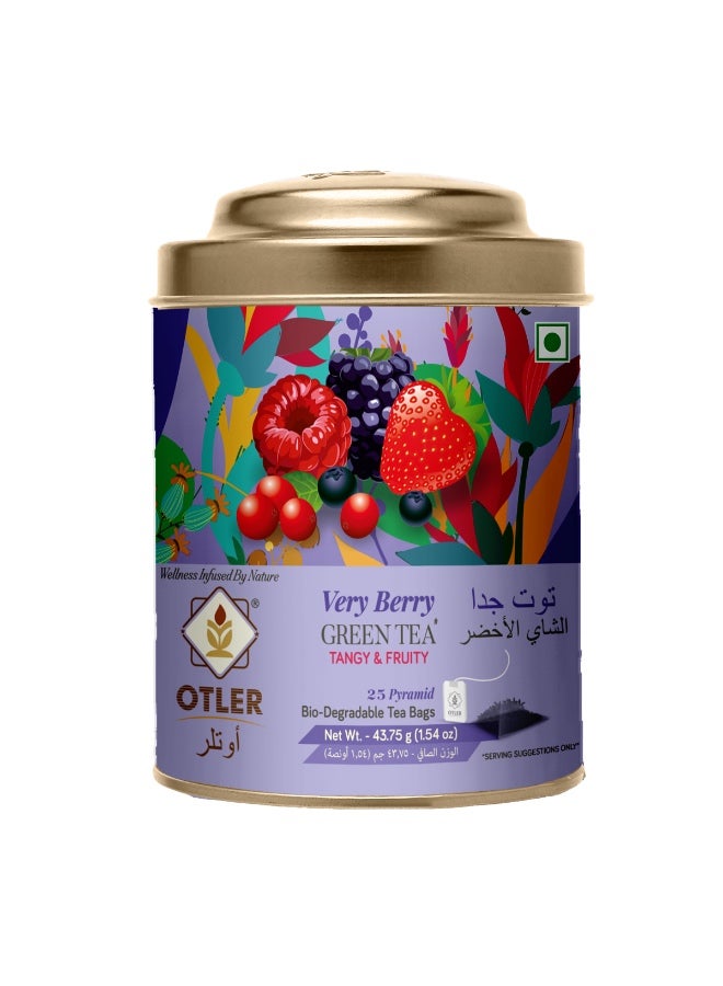 Otler VERY BERRY 25 GREEN TEA BAGS TIN - Image 1