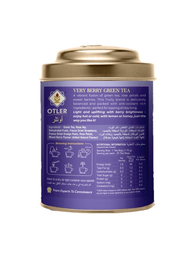 Otler VERY BERRY 25 GREEN TEA BAGS TIN - Image 2