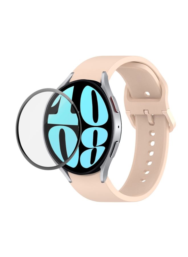 Replacement Strap For Samsung Galaxy Watch6 40mm JUNSUNMAY Silicone Adjustable Strap + Full Coverage PMMA Screen Protector Kit Light Pink
