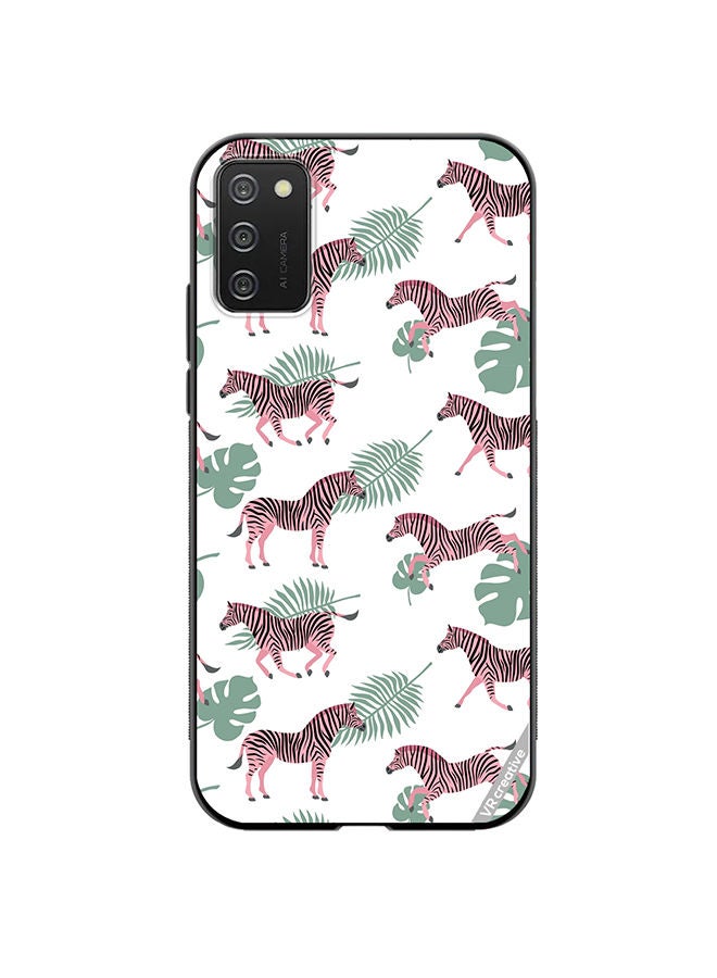 VR CREATIVE Protective Case Cover For Samsung Galaxy A02s Vector Zebra And Palm Leaves Isolated On White Design Multicolour - Image 1