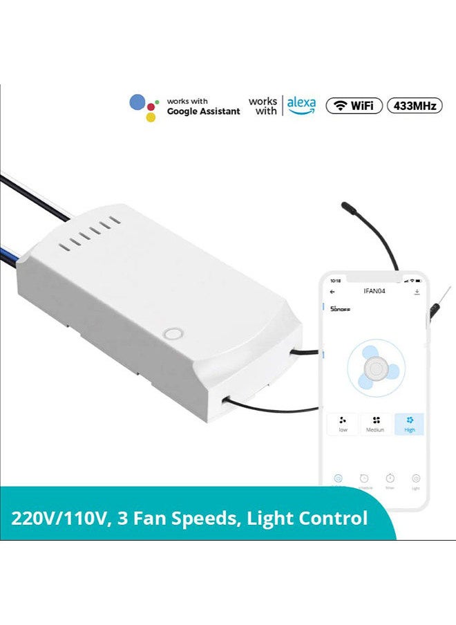 SONOFF - iFan04-H Wi-Fi Smart Ceiling Fan with Light Remote Control Kit APP/Voice Control & Remote Control 3 Fan Speeds Compatible with Alexa & Google Home Assistant (High Voltage) - Image 1