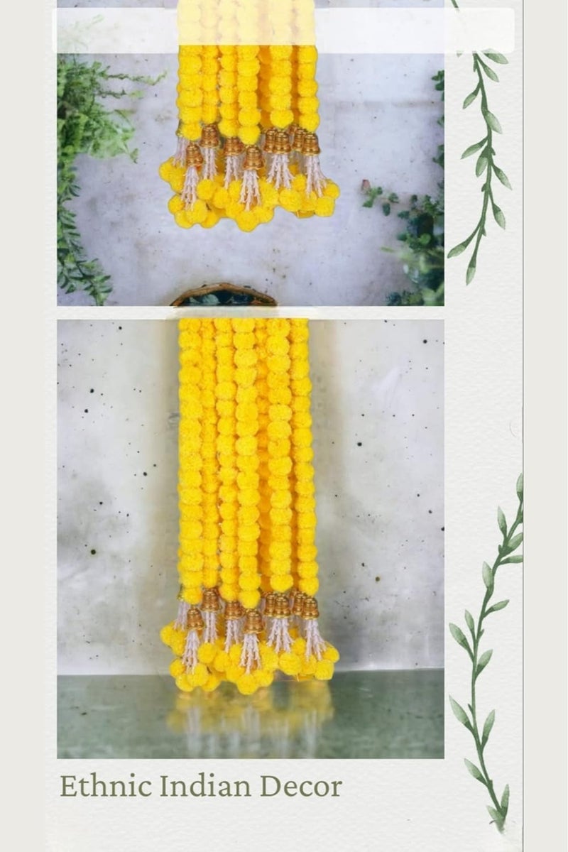 Abhaas Hand-Crafted Artificial Marigold Garland Toran Hanging Gendha Thonaram For Diwali Festivals With Bells&Rajnignadha(5Yellow+5 Orange/Set Of 10),150 Cm - Image 2