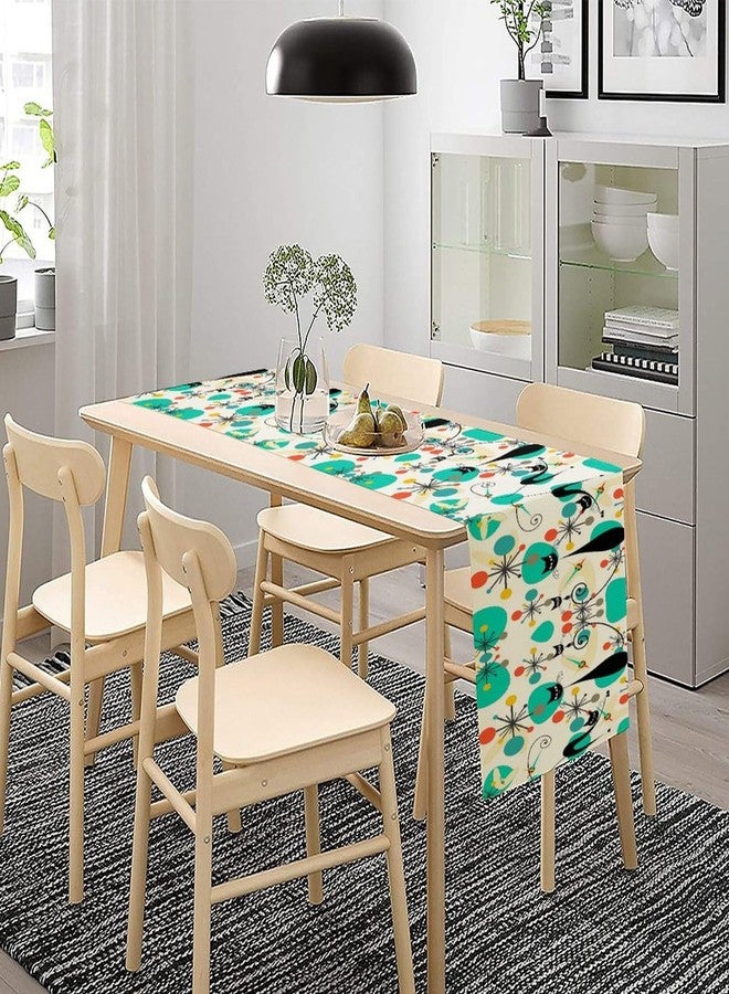 KANEPE Retro 70s Table Runner Modern Atomic Abstract Mid Century Furniture Clock Black Cat Decor for Indoor Outdoor Party Dinner Festival Farmhouse Home Kitchen Dining Room, 13x36in - Image 2