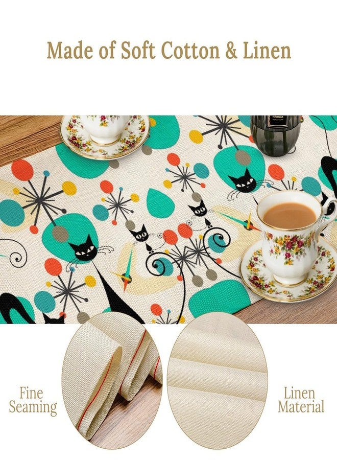 KANEPE Retro 70s Table Runner Modern Atomic Abstract Mid Century Furniture Clock Black Cat Decor for Indoor Outdoor Party Dinner Festival Farmhouse Home Kitchen Dining Room, 13x36in - Image 4