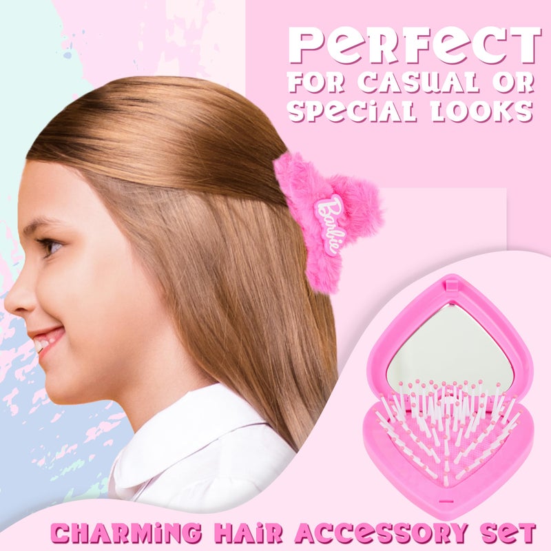 Barbie Hair Clips, Claw Clip & Folding Brush for Girls Teens Hair Accessories Dress Up, Pink Beauty Set, Cute Stuff, Gifts for Girls - Image 2