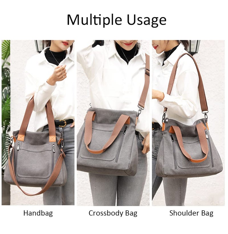 SNUG STAR MUTC New Canvas Handbag Multi-Color Striped Lattice Cross Body Shoulder Purse Bag Tote-Handbag for Women (Multi Color Grey) - Image 5