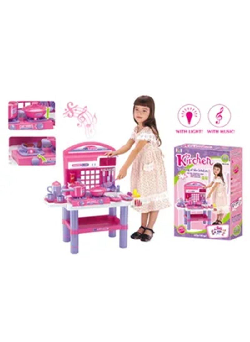 bunca Girls' kitchen set for children, consisting of 30 pieces and interactive food for girls, with a cooking stove, vegetables, and fruit. - Image 4