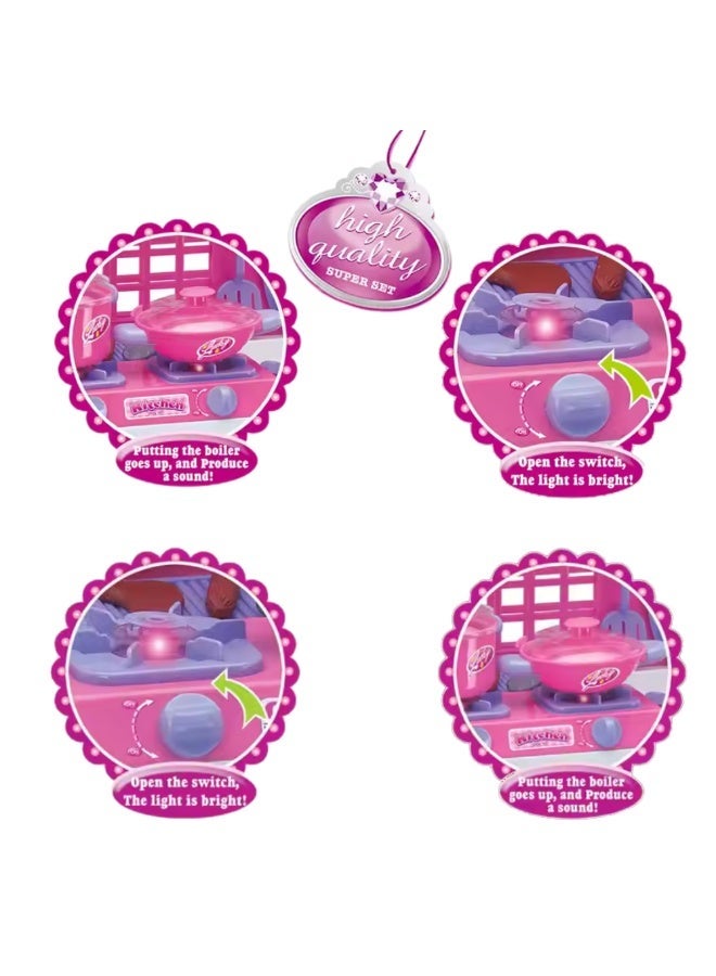 bunca Girls' kitchen set for children, consisting of 30 pieces and interactive food for girls, with a cooking stove, vegetables, and fruit. - Image 2