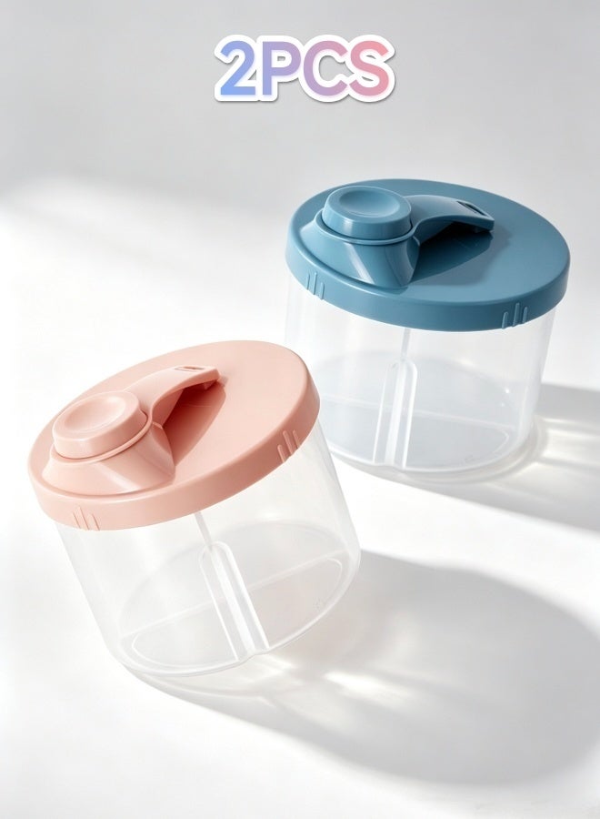 2 Pack Baby Formula Dispenser Baby Milk Powder Container Formula Dispenser Portable Milk Powder Containers Compartment Design Funnel Spout Ideal for Travel Outdoor Night Feeding and Home Use Stackable Milk Storage Box for Travel (200ml, Blue & Pink) - Image 1