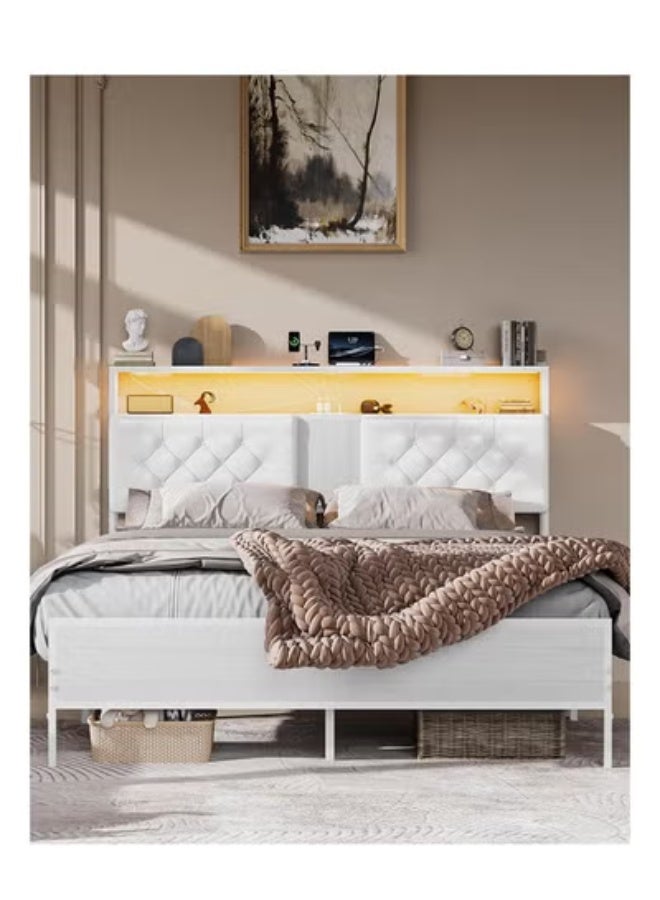 KLNAMAEAAN Double Bed Base and Storage Headboard For Bedroom to Décor the Room White - Image 4