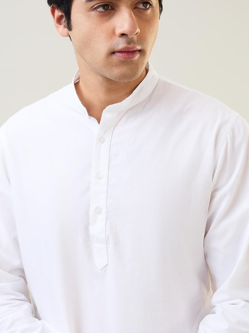 Raymond Sleepz Men Comfort Fit Solid Pattern Pure Cotton Mandrin Collar Sleepz Kurta Set (Size: L)-AEUC00013-W0 White - Image 5