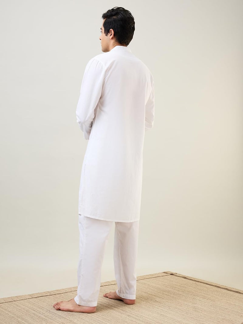 Raymond Sleepz Men Comfort Fit Solid Pattern Pure Cotton Mandrin Collar Sleepz Kurta Set (Size: L)-AEUC00013-W0 White - Image 3