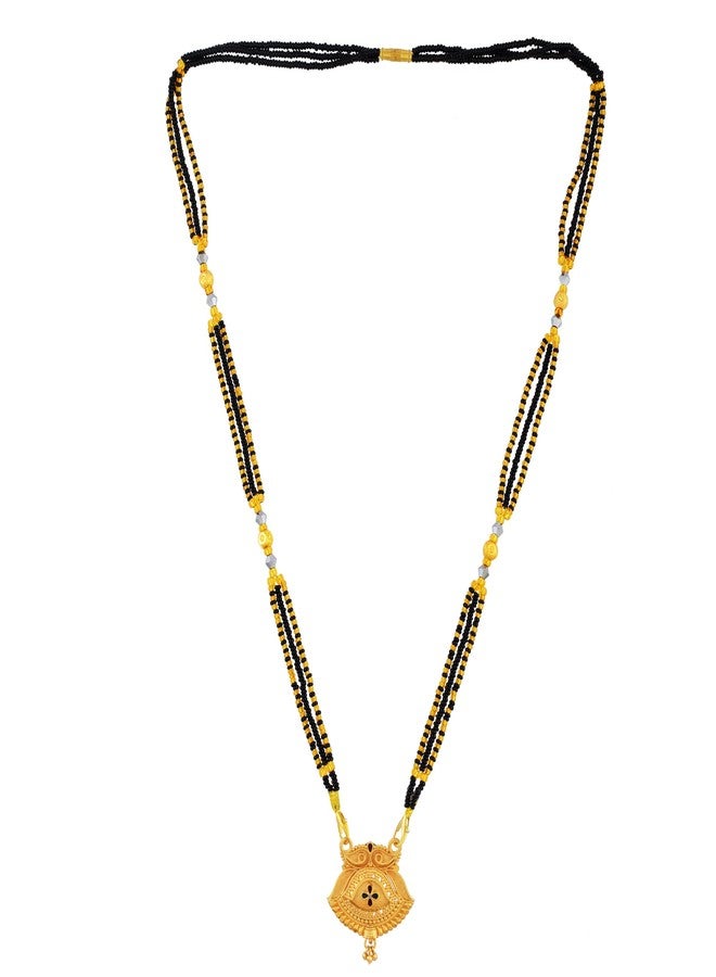 DULCI Gold Plated Mangalsutra with Small Floral Pendant Design for Women - Image 3