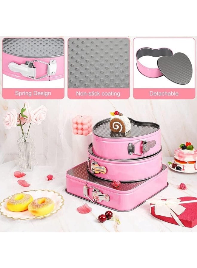 Spring Form Pan Set with Heart Round & Square Shape - Leak Proof Cake Mold for Baking Enthusiast - Deep Cake Tin Baking Set with Removable Bottom (24 CM x 26 CM x 28 CM) Set of 3 - Image 4