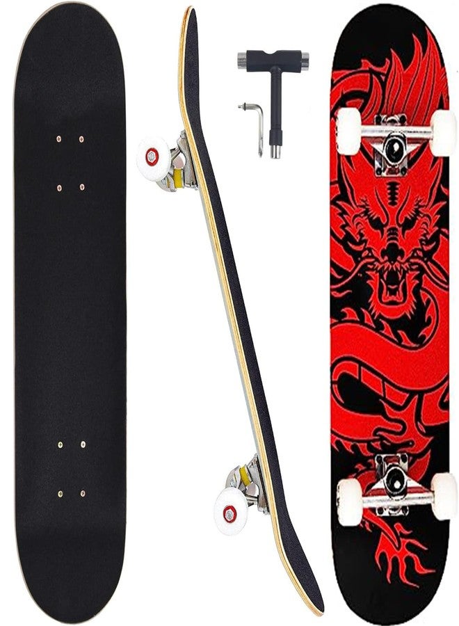 CAPARK Skateboards for Beginners Adults Youths Teens Kids Girls Boys 31 Inch Pro Complete Skate Boards 7 Layer Canadian Maple Double Kick Concave Longboards (Dragon) - Image 1