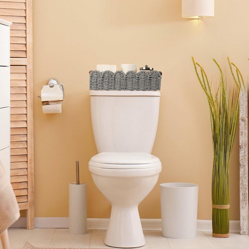 HOSROOME Toilet Paper Storage Basket Bathroom Counter Organizer Wicker Baskets for Organizing Cute Basket for Bedroom Nursery Room Kitchen Bathroom Decor-Gray - Image 3