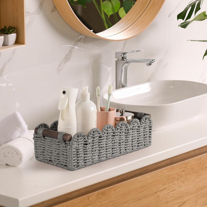 HOSROOME Toilet Paper Storage Basket Bathroom Counter Organizer Wicker Baskets for Organizing Cute Basket for Bedroom Nursery Room Kitchen Bathroom Decor-Gray - Image 4
