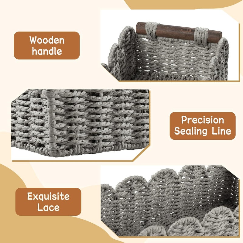 HOSROOME Toilet Paper Storage Basket Bathroom Counter Organizer Wicker Baskets for Organizing Cute Basket for Bedroom Nursery Room Kitchen Bathroom Decor-Gray - Image 2