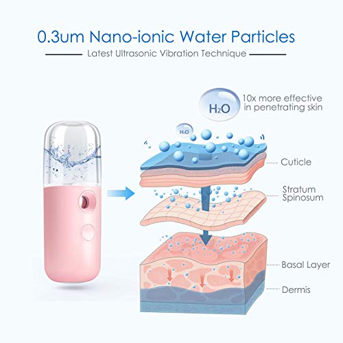 GIVERARE 2 Pack Nano Facial Steamer, Handy Mini Mister, USB Rechargeable Mist Sprayer, 30ml Visual Water Tank Moisturizing&Hydrating for Face, Skin Care, Eyelash Extensions-Pink - Image 2