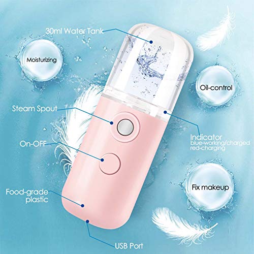 GIVERARE 2 Pack Nano Facial Steamer, Handy Mini Mister, USB Rechargeable Mist Sprayer, 30ml Visual Water Tank Moisturizing&Hydrating for Face, Skin Care, Eyelash Extensions-Pink - Image 4