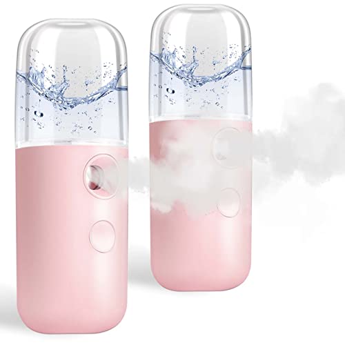 GIVERARE 2 Pack Nano Facial Steamer, Handy Mini Mister, USB Rechargeable Mist Sprayer, 30ml Visual Water Tank Moisturizing&Hydrating for Face, Skin Care, Eyelash Extensions-Pink - Image 1