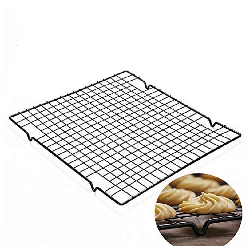 Lap Cake Cooling Rack, Nonstick Metal Cake Cooling Rack - 16" x 10", Grid Net Tray Bread Drying Net Stand Tool Non-Stick Bakeware Pastry Tools Kitchen (Black) - Image 1
