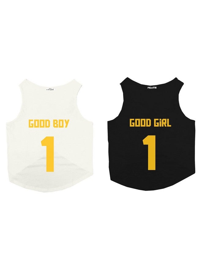 روسيبين مجموعة من 2 قميص Good Boy & Good Girl Jersey رقم 1 مطبوع عليه شعار Good Boy & Good Girl، سترة للكلاب بدون أكمام ورقبة دائرية، تي شيرت/تي شيرت، مجموعة ملابس/ملابس/تي شيرت هدية للكلاب (أبيض/أسود) مقاس Xx-Large (سانت برنارد، الدانماركي العظيم، إلخ) - Image 2
