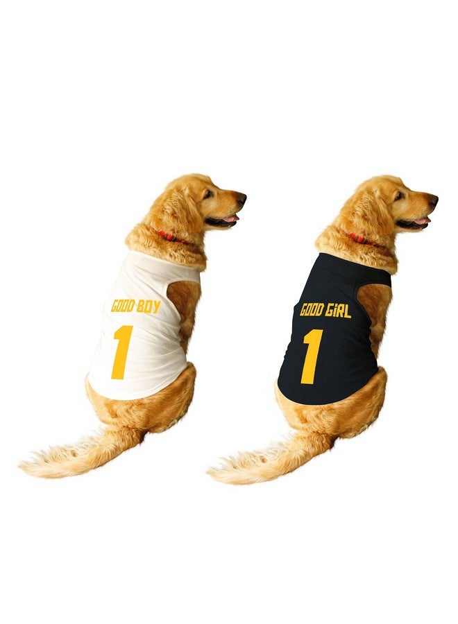 روسيبين مجموعة من 2 قميص Good Boy & Good Girl Jersey رقم 1 مطبوع عليه شعار Good Boy & Good Girl، سترة للكلاب بدون أكمام ورقبة دائرية، تي شيرت/تي شيرت، مجموعة ملابس/ملابس/تي شيرت هدية للكلاب (أبيض/أسود) مقاس Xx-Large (سانت برنارد، الدانماركي العظيم، إلخ) - Image 1