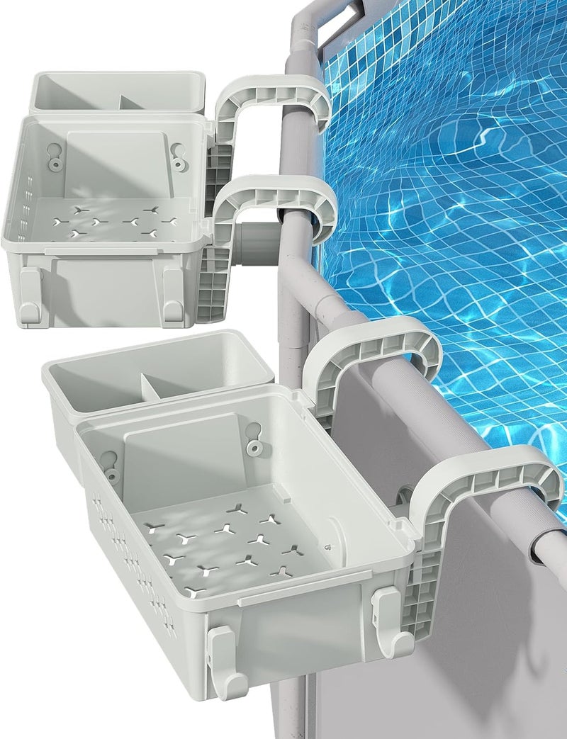 POOLHACKER [PATENTED] POOLHACKER 2025 Upgrade 2 Sets Poolside Storage Basket - Original Above Ground Pool Accessories, Swimming Pool Storage Basket with Pool Cup Holder, Poolside Storage to Organize Cup Towel - Image 1