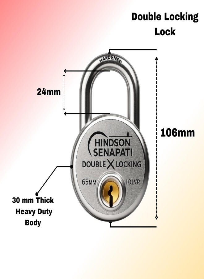 HINDSON 12 Key SENAPATI 65mm Double Locking Padlock | Heavy Duty Lock and Key for Home, Door, Gate & Shutter Security | Hardened Shackle, High Safety Padlock - Image 5