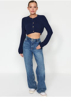 trendyol Navy Blue Crop Basic Knitwear Cardigan TWOAW24HI00419  - Image 3