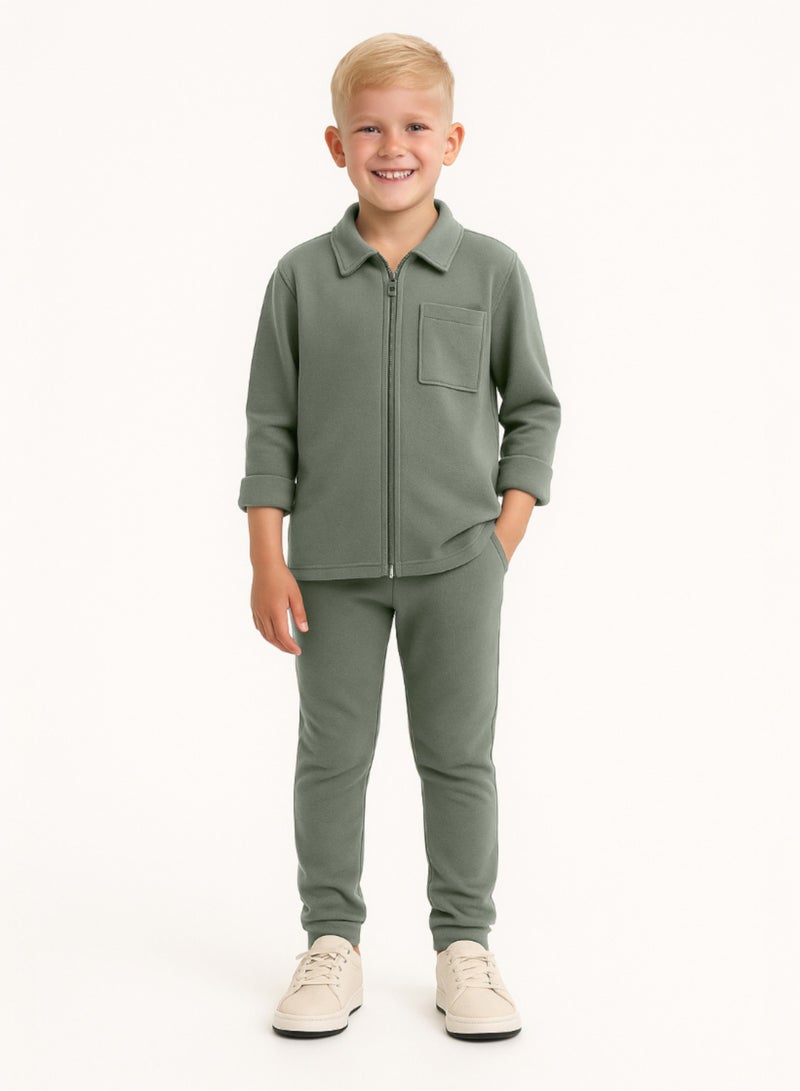 victor and jane Boys’ Utility Jacket & Jogger Set – Lt Olive - Image 1