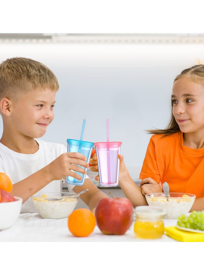 كاست ويف مجموعة أكواب بلاستيكية شفافة قابلة لإعادة الاستخدام، 4 أكواب بلاستيكية معزولة مزدوجة الجدار بألوان متعددة مع أغطية وقشات، أكواب بلاستيكية شفافة بكميات كبيرة لمشروبات القهوة والشاي والحليب والعصير (16 أونصة، 4 قطع) - Image 5