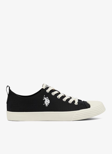 Men's Black Low-Top Canvas Sneakers - Iconic Branding for a Clean Look Shoes