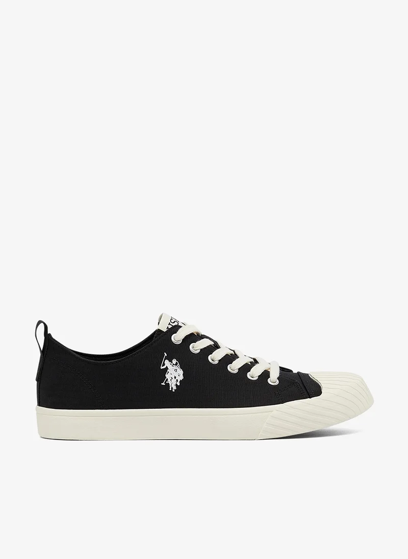 Men's Black Low-Top Canvas Sneakers - Iconic Branding for a Clean Look Shoes