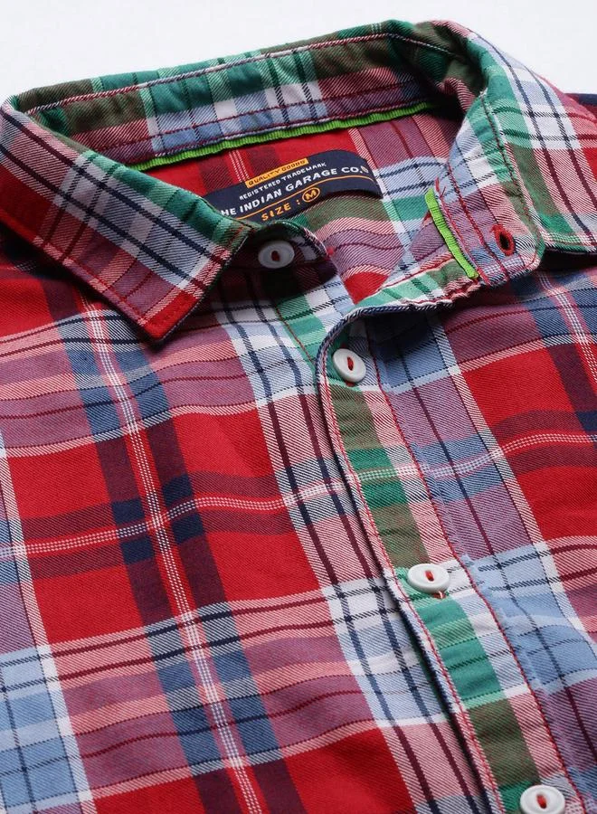 The Indian Garage Co Men Red Checked Slim Fit Casual Shirt