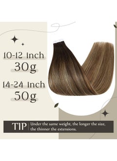 Full Shine Brown Tape In Hair Extensions Human Hair 20 Inch Tape In Extensions 2/3/27 Brown Roots Human Hair 50 Gram 20 Pcs Skin Weft Human Hair Extensions Double Sided Tape Hair  - Image 4
