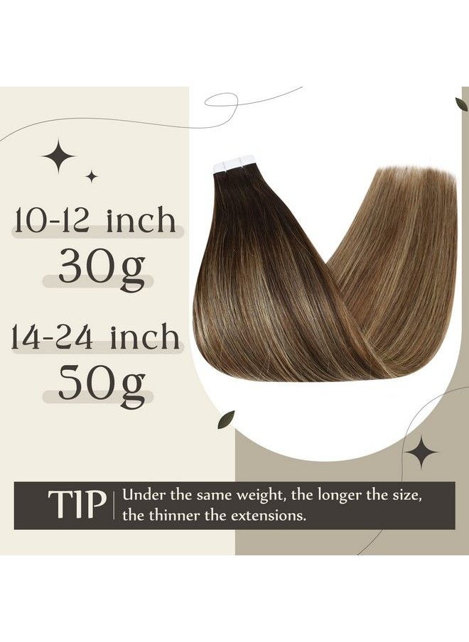Full Shine Brown Tape In Hair Extensions Human Hair 20 Inch Tape In Extensions 2/3/27 Brown Roots Human Hair 50 Gram 20 Pcs Skin Weft Human Hair Extensions Double Sided Tape Hair  - Image 4
