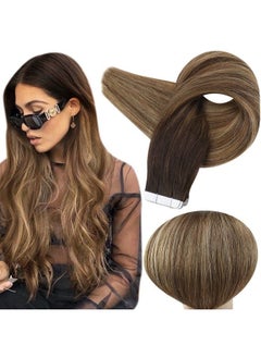 Full Shine Brown Tape In Hair Extensions Human Hair 20 Inch Tape In Extensions 2/3/27 Brown Roots Human Hair 50 Gram 20 Pcs Skin Weft Human Hair Extensions Double Sided Tape Hair  - Image 2