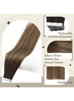 Full Shine Brown Tape In Hair Extensions Human Hair 20 Inch Tape In Extensions 2/3/27 Brown Roots Human Hair 50 Gram 20 Pcs Skin Weft Human Hair Extensions Double Sided Tape Hair  - Image 3