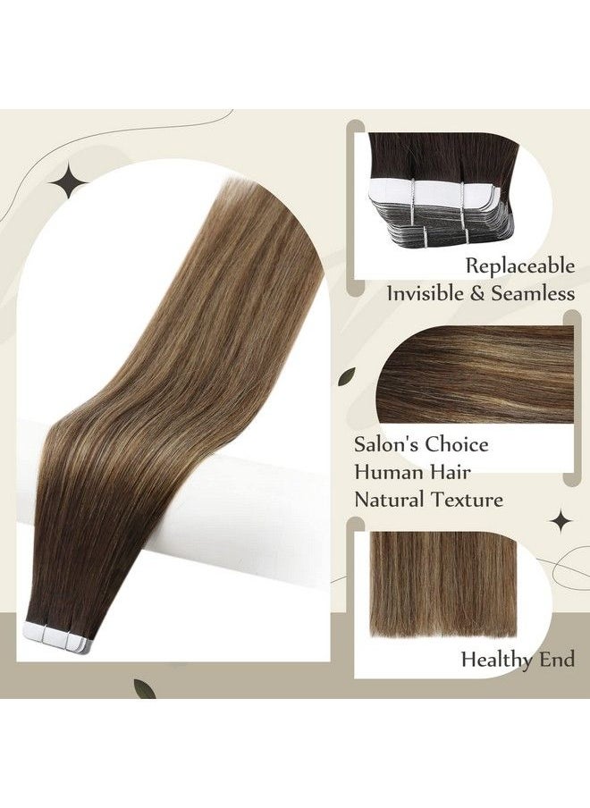 Full Shine Brown Tape In Hair Extensions Human Hair 20 Inch Tape In Extensions 2/3/27 Brown Roots Human Hair 50 Gram 20 Pcs Skin Weft Human Hair Extensions Double Sided Tape Hair  - Image 3