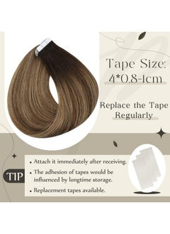 Full Shine Brown Tape In Hair Extensions Human Hair 20 Inch Tape In Extensions 2/3/27 Brown Roots Human Hair 50 Gram 20 Pcs Skin Weft Human Hair Extensions Double Sided Tape Hair  - Image 5