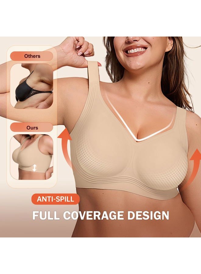 LetsJoli Bras for Women Supportive Wireless Push Up Bra Full Coverage No Underwear Seamless Plus Size for Older Women, Skin, XL - Image 3