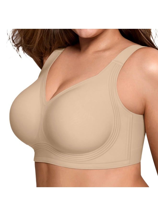 LetsJoli Bras for Women Supportive Wireless Push Up Bra Full Coverage No Underwear Seamless Plus Size for Older Women, Skin, XL - Image 1