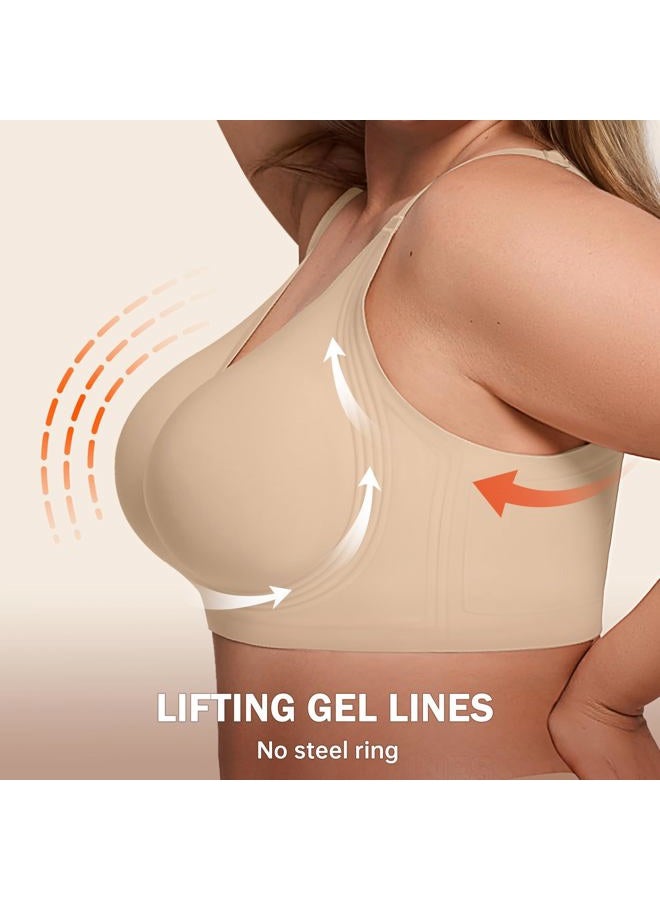 LetsJoli Bras for Women Supportive Wireless Push Up Bra Full Coverage No Underwear Seamless Plus Size for Older Women, Skin, XL - Image 5