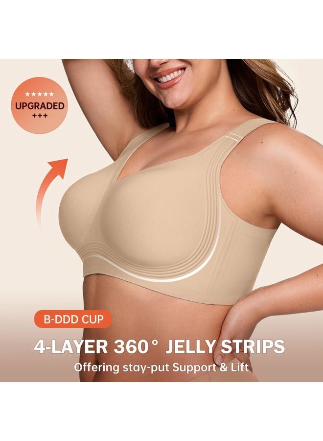 LetsJoli Bras for Women Supportive Wireless Push Up Bra Full Coverage No Underwear Seamless Plus Size for Older Women, Skin, XL - Image 2