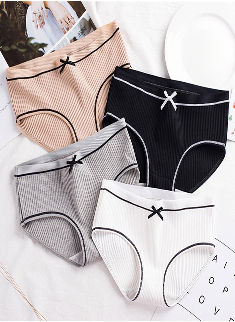 Generic 8pcs Butterfly Knot Decorative Ribbed Underwear (Black * 2+Grey * 2+White * 2+Skin Color 2) Comfortable, Breathable, Elastic Underwear, Women's Underwear  - Image 1