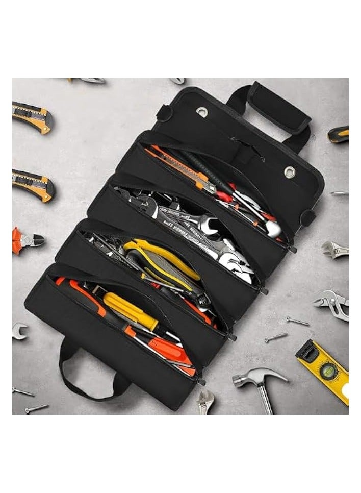 erorex Tool Bag Roll Portable Strap Type Waterproof Hard Bottom Tool Organizer Multifunctional Large-Capacity Electrician Woodworking Tool Handbag for Storing Hand Tools Power Tools and Accessories(Black)  - Image 4